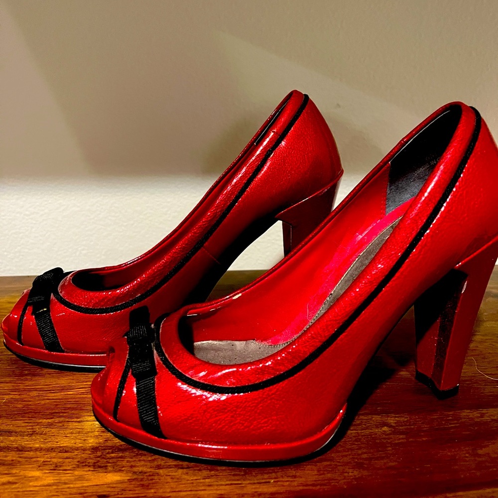 Red patent Paolo peek-toe heels
